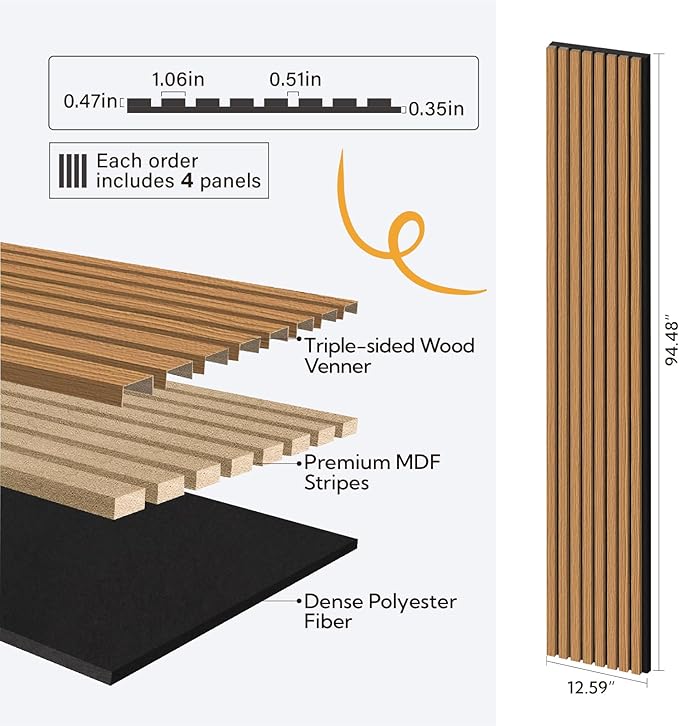 Olanglab Wood Wall Panels 4 Pack, Wood Slat Acoustic Wall Panels, 94.5"x12.6" - Image 4
