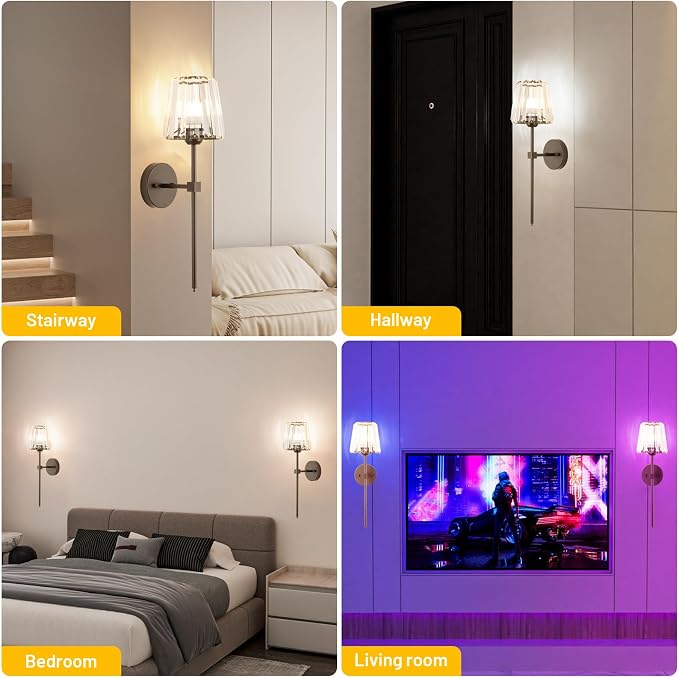 Crystal Battery Operated Wall Sconces Set of 2, 12 RGB and 3CCT Dimmable Wall - Image 8