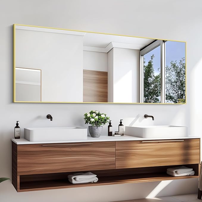 KOCUUY Large Gold Bathroom Mirror, HD Tempered Glass, Anti-Rust Frame, Modern by KOCUUY