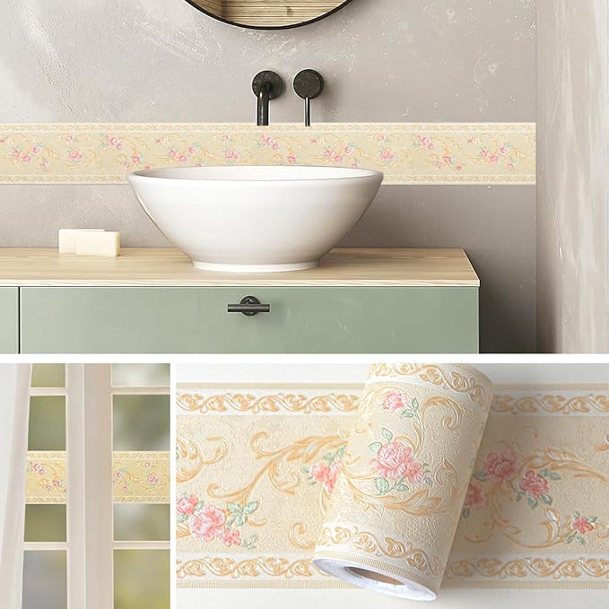 AbaBoorty Yellow Floral Wallpaper Border Decor 196"X4.1" Peel and Stick Wall - Image 2