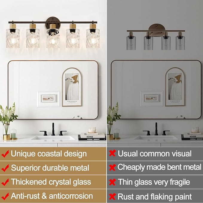 MOKATNG Bathroom Light Fixtures, 5-Light Coastal Vanity Lights - Image 8