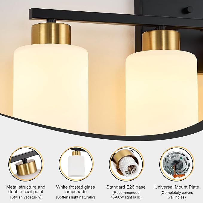 FonmYim Black and Gold Bathroom Light Fixtures, 4-Light Modern Vanity Light - Image 7