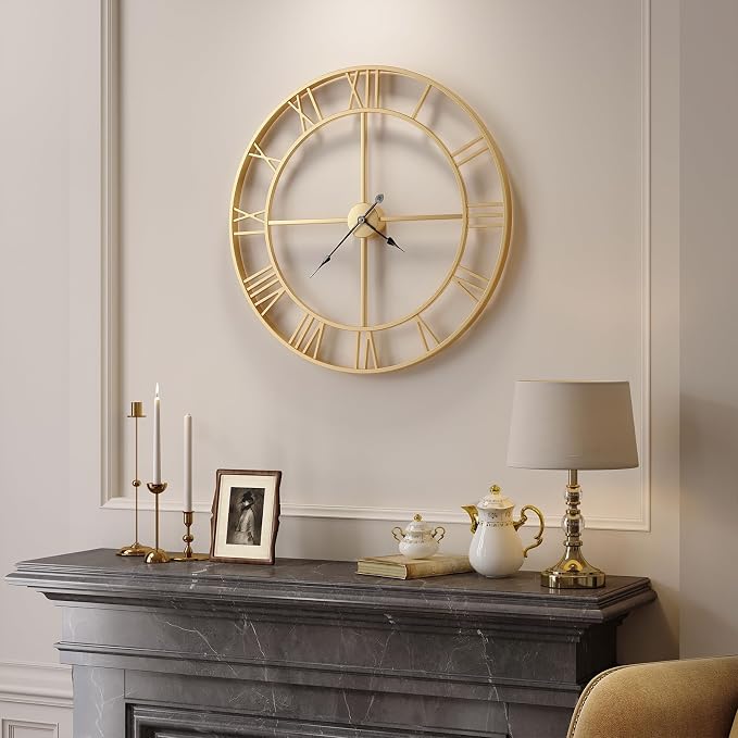 Cuspin Wall Clock, Battery-Operated Metal Roman Number Round Decorative Big - Image 2