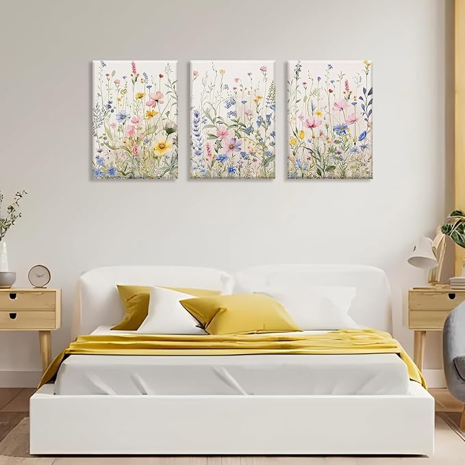 Bwodke Wildflower Wall Art Watercolor Botanical Floral Colorful Canvas Prints - Image 2