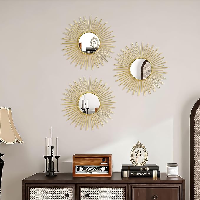 3 Pack Metal Mirrors for Wall Sunburst Wall Mirrors Home Décor Decorative - Image 5