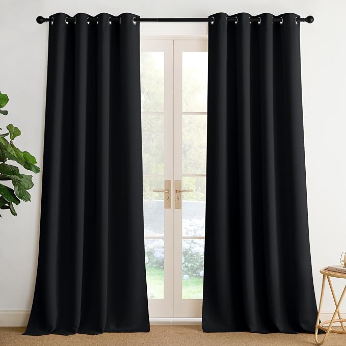 NICETOWN 95 Inch Blackout Curtains, Grommet 2 Panels Thermal Insulated Black by NICETOWN