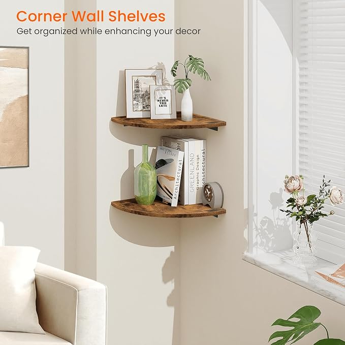 Homode Corner Shelf Wall Mount, 12 Inch Wood Floating Corner Shelves - Image 6