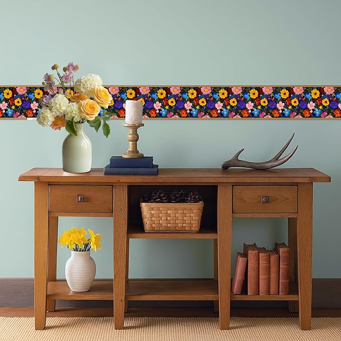 Colorful Floral Wallpaper Border 196x4 Inch Peel and Stick Wall Border - Image 6