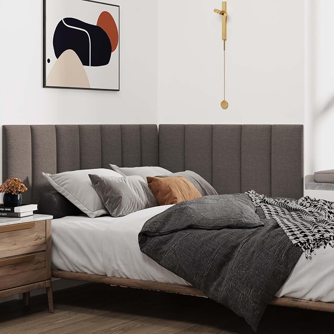IFNOW Upholstered Wall Mounted Headboard, 3D Soundproof Wall Panels Peel and - Image 2