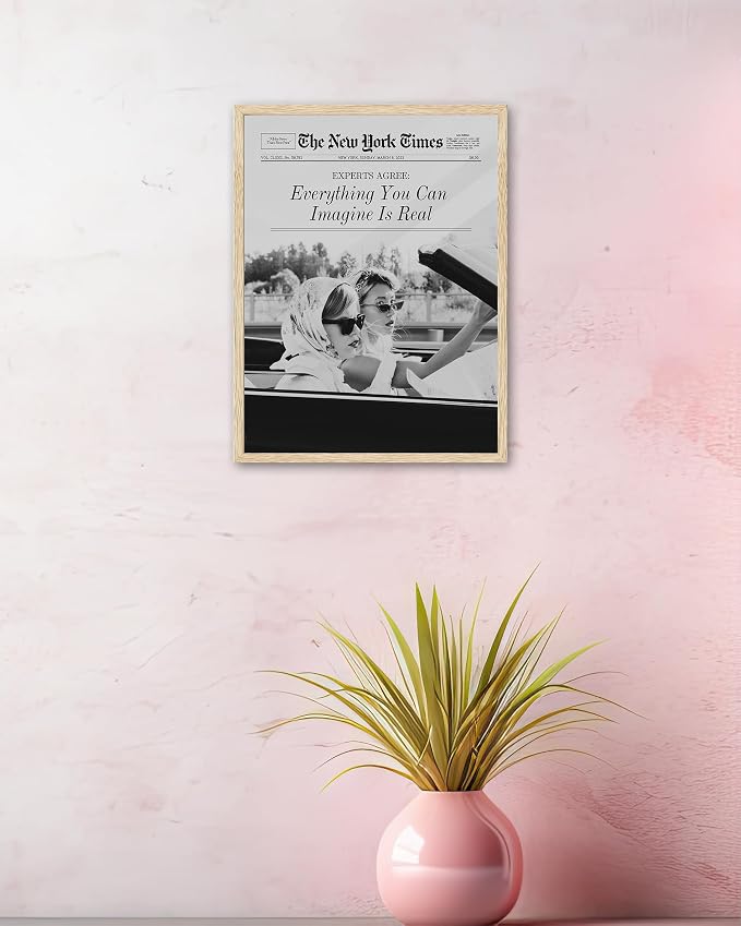 iHery Small Everything You Can Imagine Is Real Framed Trendy NewsPaper Wall Art - Image 5