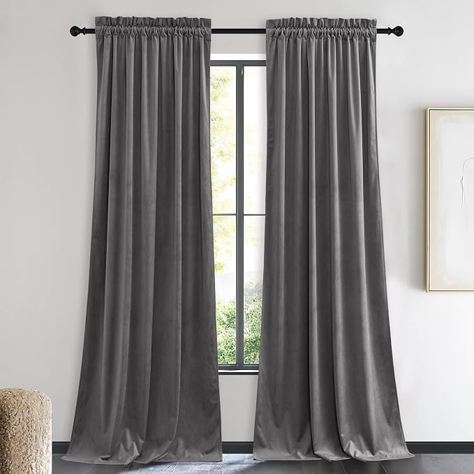 NICETOWN Living Room Grey Velvet Curtains, Sound and Sunlight Reducing Heavy by NICETOWN
