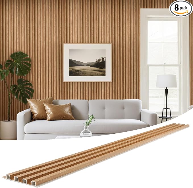 WPC Slat Wall Panels 8 Pack 96" x 6.6", Waterproof Fluted Wall Paneling by LARWORKS