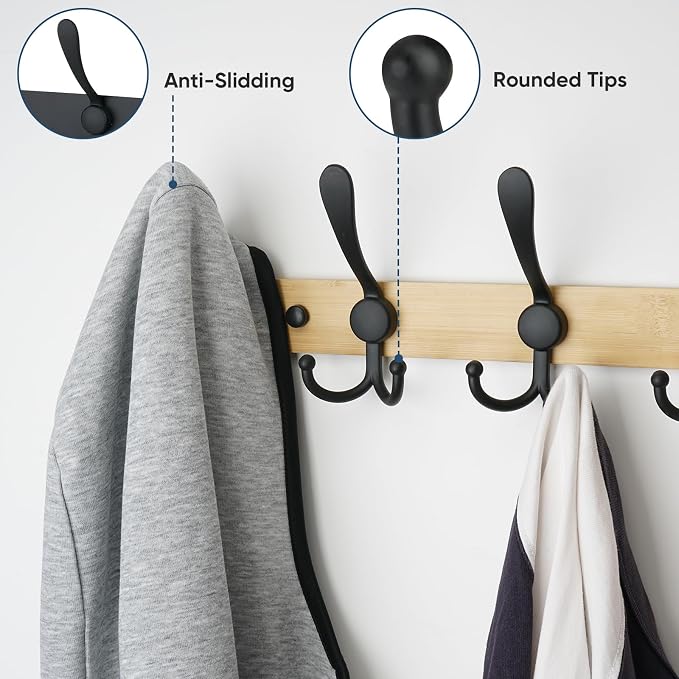 TICONN Wall Mounted Coat Rack, Five Heavy Duty Tri Hooks All Metal Construction - Image 4