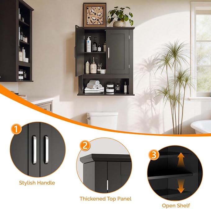 VINGLI Bathroom Wall Cabinet, Adjustable Hanging Storage Organizer Over Toilet - Image 6
