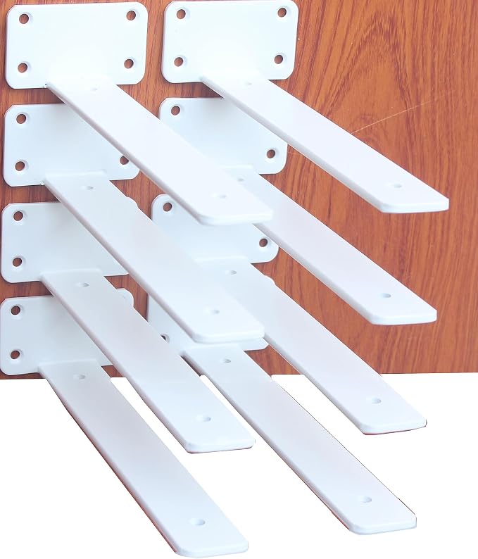 8 Pack - 10 inch White Hidden L Shelf Bracket Iron Floating Shelf Brackets by MHMYDZ