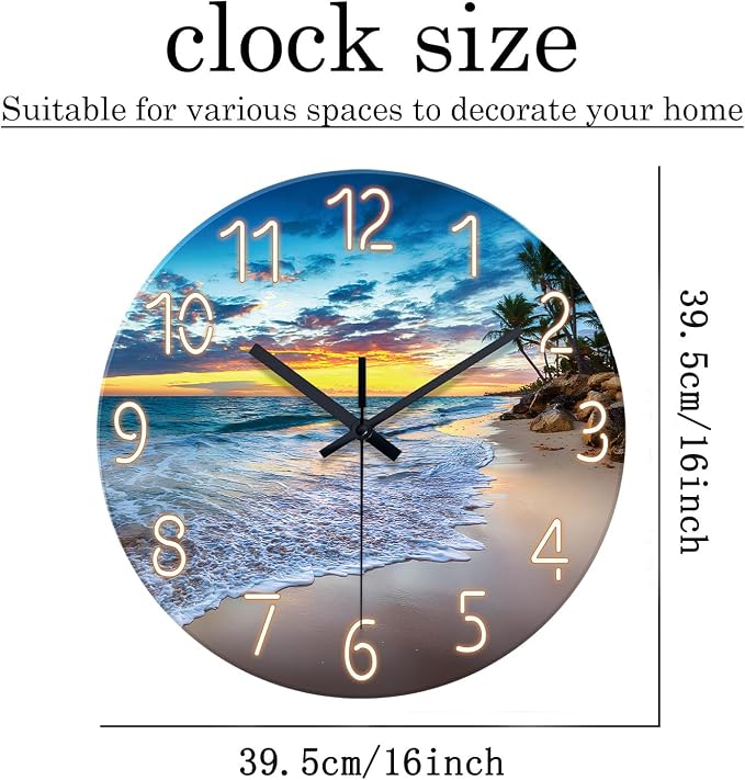 Glass Beach Wall Clocks Battery Operated 16 Inches or Larger Analog Wall Clock - Image 5