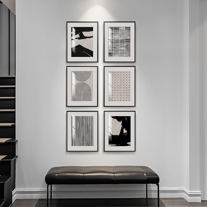 Framed Black and White Abstract Wall Art, 6 Pieces Modern Prints Paintings - Image 3