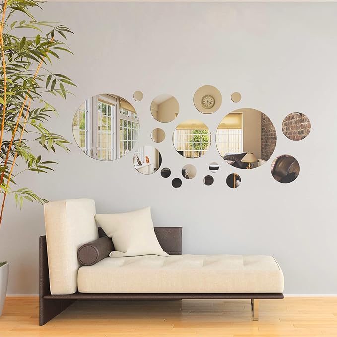 Shappy 32 Pcs Acrylic Mirror Wall Stickers Removable Round Wall Decal Circle - Image 5
