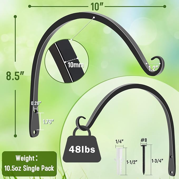FEED GARDEN 2 Pack 10 Inch Hanging Plant Bracket Wall Hooks Decorative Plant - Image 2