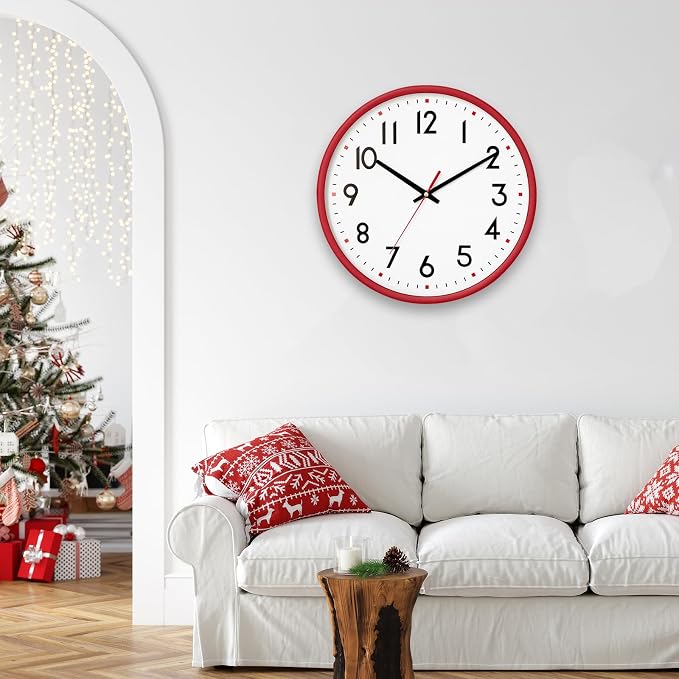 HZDHCLH Wall Clock Red, Silent Wall Clocks Battery Operated 12 Inch Modern Non - Image 6