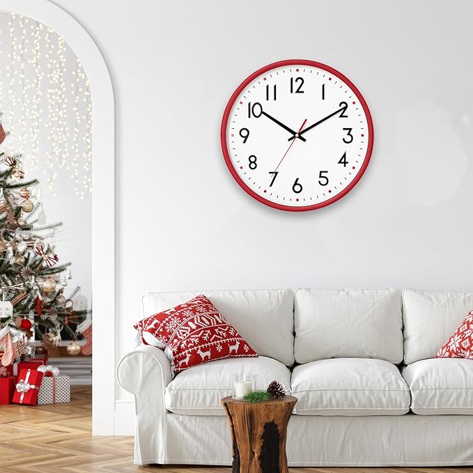 HZDHCLH Wall Clock Red, Silent Wall Clocks Battery Operated 8 Inch Modern Non - Image 6