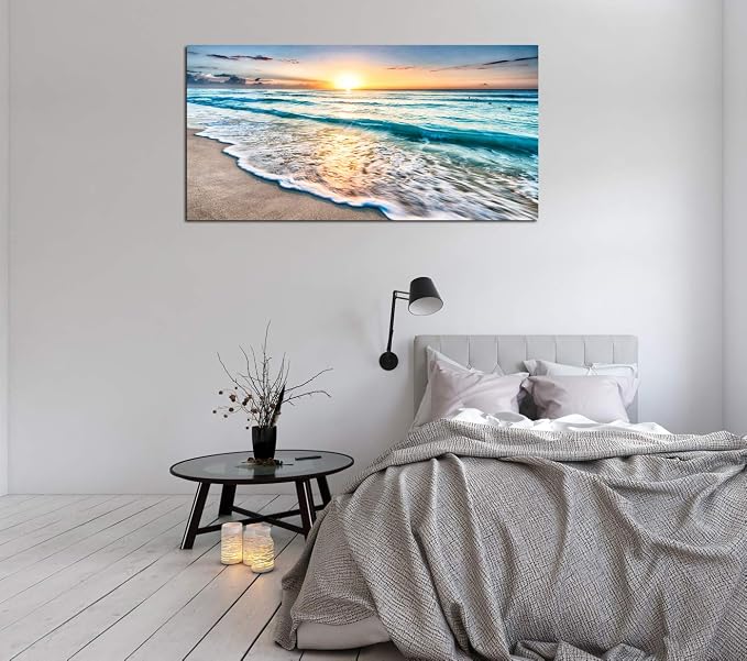 Baisuart S02262 Canvas Prints Wall Art Beach Sunset Ocean Waves Nature Pictures - Image 5