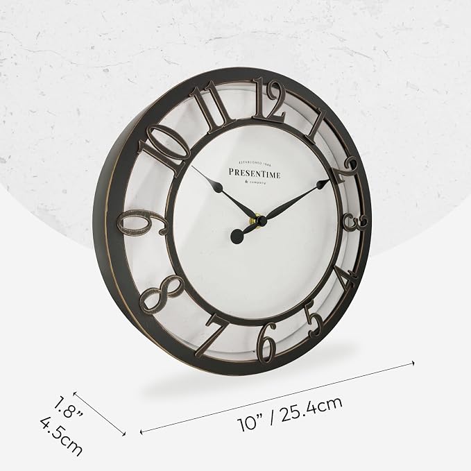 Presentime & Co 10" Farmhouse Series Wall Clock, Vintage Style, Retro Clock - Image 7