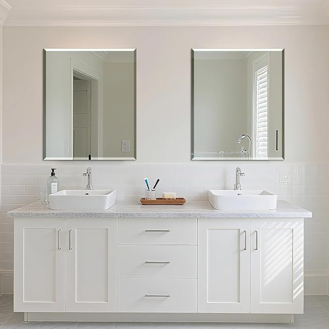 Frameless Bathroom Mirror for Wall, Rectangle Beveled Edge Mirror for Over Sink - Image 3