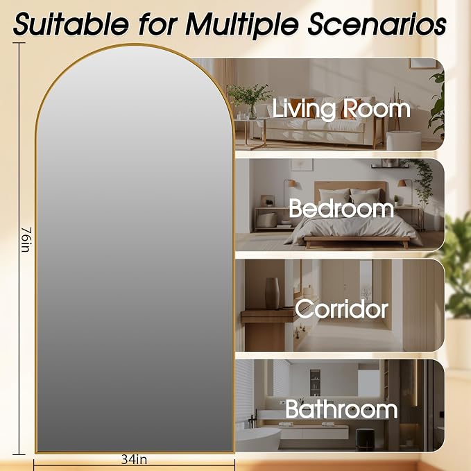 76"x34" Floor Mirror Full Length, Arched Full Length Mirror - Image 6