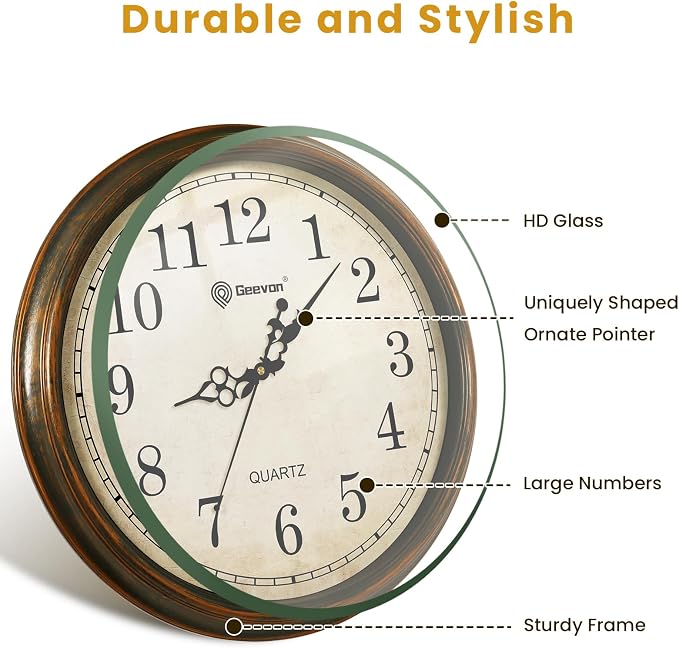 Geevon Retro Silent 18 Inch Wall Clock Non Ticking, Vintage Clock Quartz - Image 2