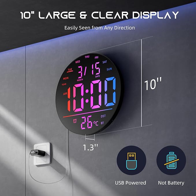 EASYERA 10" Large Digital Wall Clock - Image 8