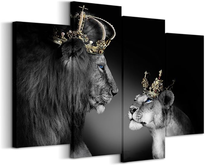 Large 4 Panel Wall Decor The Lion King and Queen by iKNOWFOTO