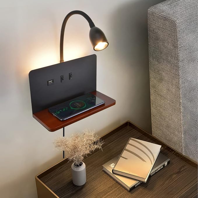 Bedside Wall Sconces with Wireless Charging Station & USB Charging, 3 by SENFAY