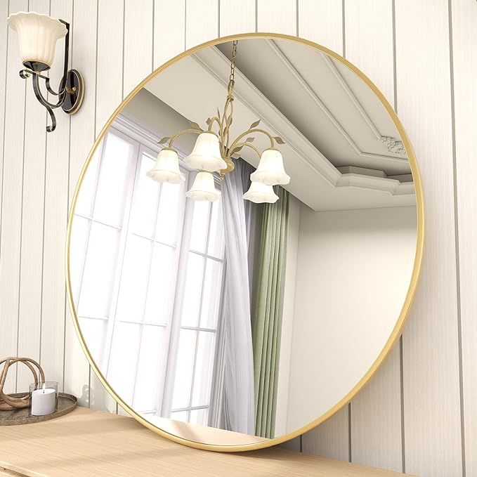 BEAUTYPEAK 24 Inch Round Mirror, Metal Frame Circle Mirror, Wall Mounted - Image 6