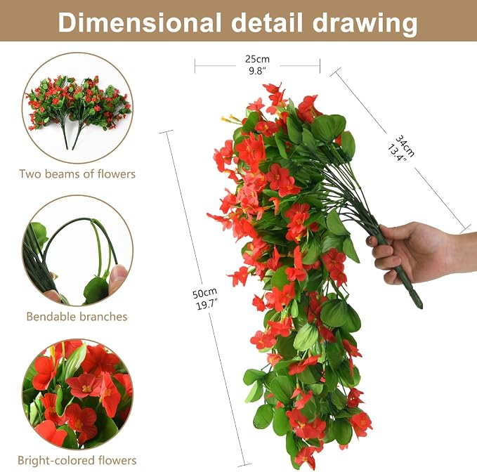 ZFProcess 2PCS Artificial Hanging Flowers, Fake Hanging Plants Violet Vines UV - Image 6