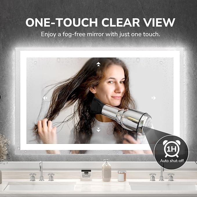 USHOWER LED Bathroom Mirror 55x30 Inch Tempered Glass - Image 2