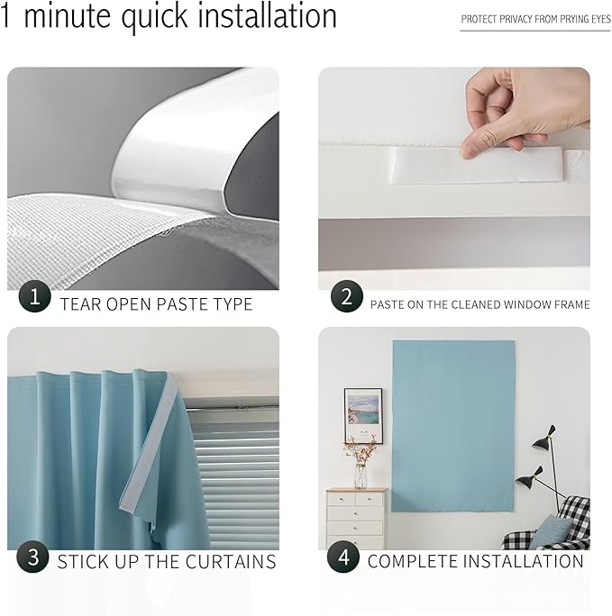 Self Adhesive Curtains, Portable Blackout Curtains Fabric Curtains - Image 3
