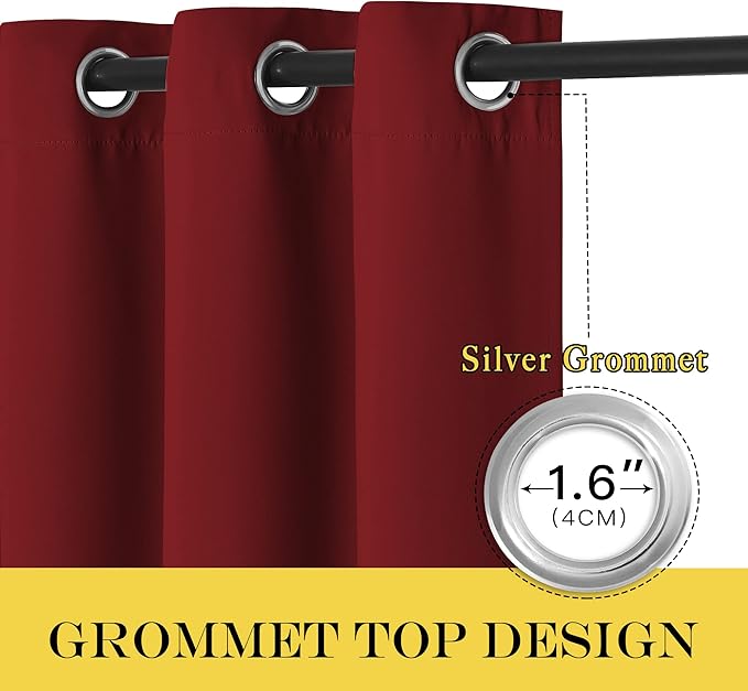 NICETOWN Burgundy Red Blackout Curtains 84 inch Length, Grommet Top Room - Image 6