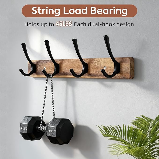 Yangbaga Coat Rack Wall Mount, Acacia Wood Coat Hooks Wall Mount, Hat Rack Wall - Image 4