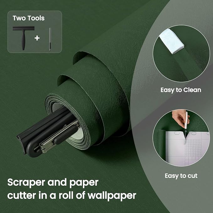 Abyssaly Green Wallpaper Peel and Stick 15.7" x 393.7" Silk Embossed Green - Image 3