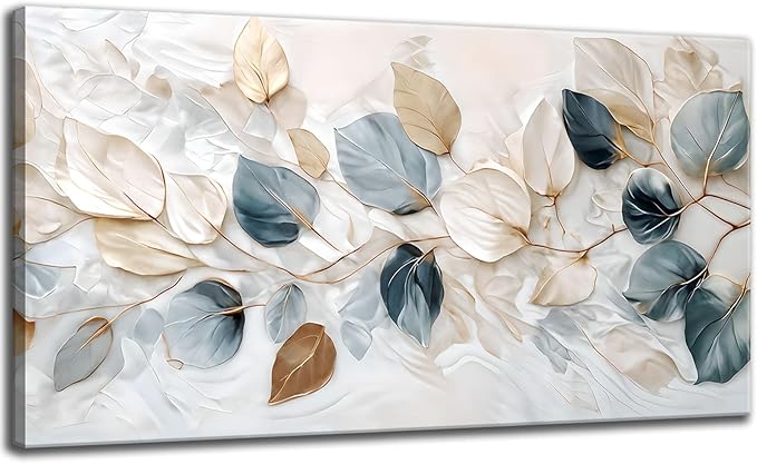 Large Living Eucalyptus Leaf Canvas Wall Art Teal White Botanical Abstract by TXNXFKSUWallArt