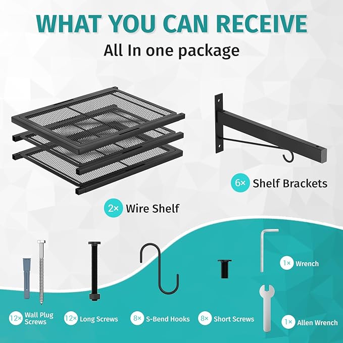 2 Pack Garage Wall Shelving, Heavy Duty Storage Shelves 360 LBS Capacity - Image 6
