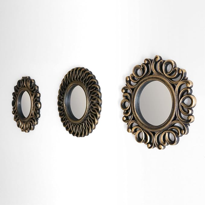 BONNYCO Wall Mirrors Pack of 3, Round Gold Mirrors - Image 3