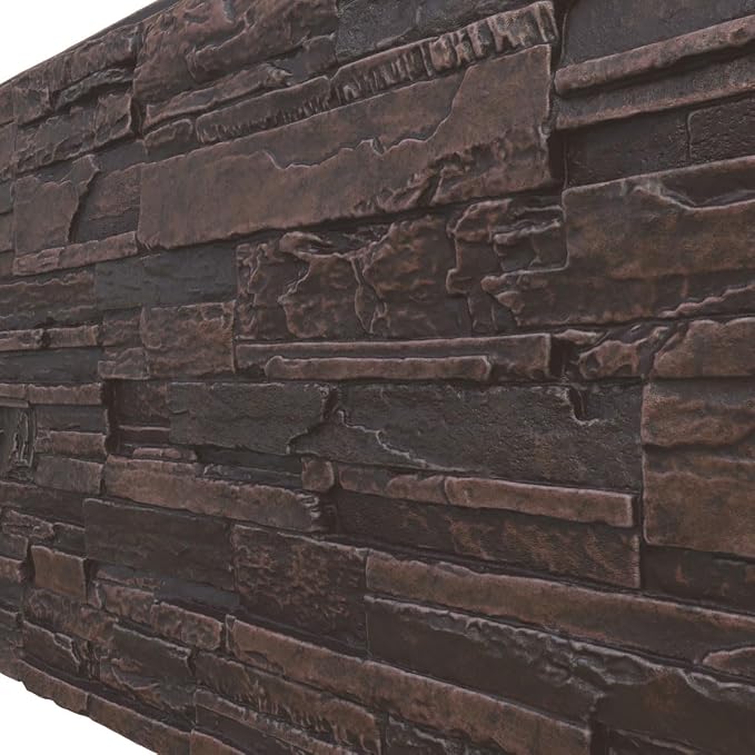 EverStone Cascade Faux Stone Panel, 48 5/8"W x 24 3/4"H x 1 1/4"D, Dark Tobacco - Image 7
