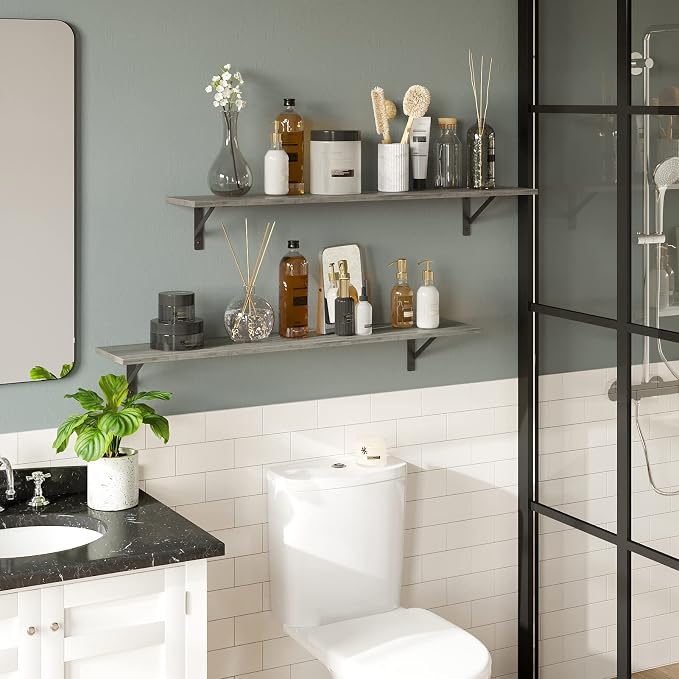 DINZI LVJ Long Wall Shelves, 39.4Inch Wall Mounted Shelves Set of 2, - Image 7