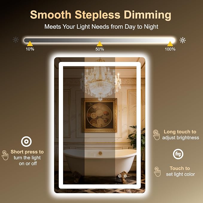 LED Bathroom Mirror, Smart Anti-Fog, Stepless Dimmable - Image 4