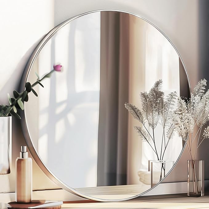 Sunniry Silver Round Mirror 24 inch, Circle Mirror by Sunniry