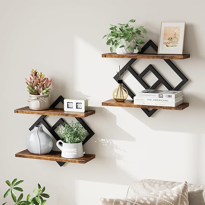ELYKEN Floating Shelves for Wall, 2-Tier Wall Mounted Storage Shelves for Books by ELYKEN