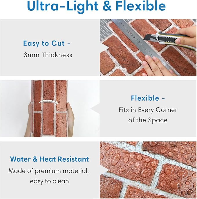 COMSTICKC 3D Faux Brick Wall Panel Peel and Stick, Not Real Brick, Ultra-Light - Image 5