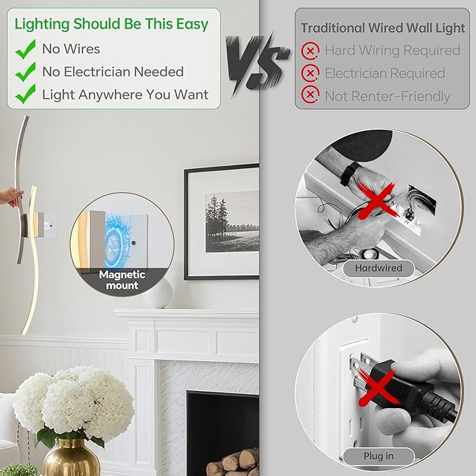 Battery Operated Wall Sconce Set of Two, Dimmable Modern LED Rechargeable Wall - Image 3